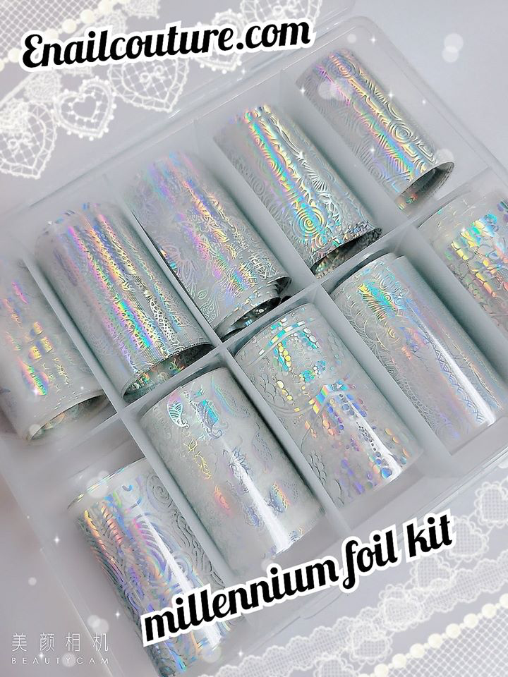 Foil Kit !~ (Sheets Nail Art Foil Transfer Stickers Kit Laser Flower Nail Foil Adhesive Stickers Paper Starry Sky Stars Flower Black White Lace Design Nail Transfer Foils for Nail Art DIY Decoration)