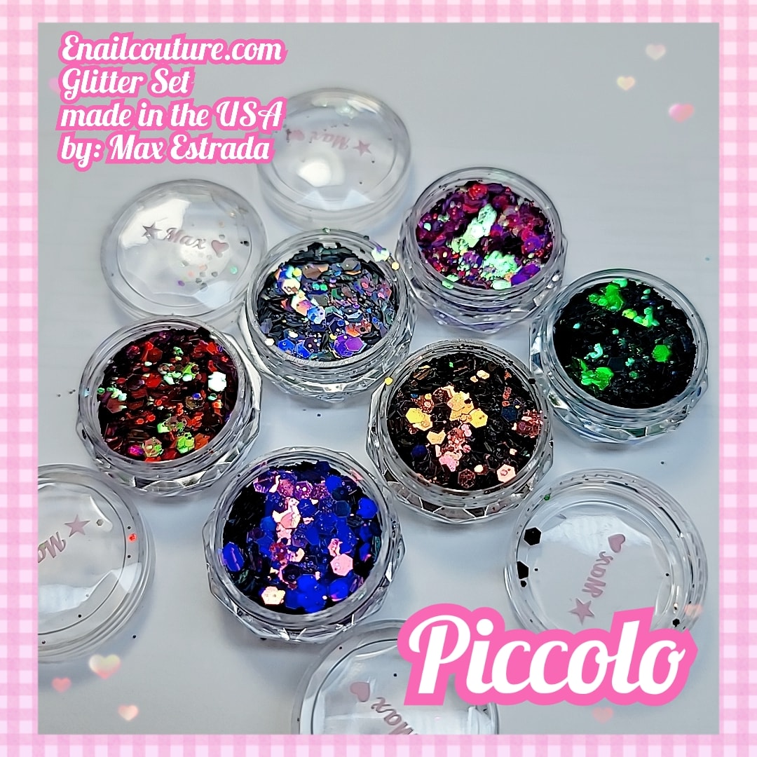 Piccolo Glitter Set (Set of 6 Holographic Nail Glitter Mermaid Powder Flakes Shiny Charms Hexagon Nail Art Pigment Dust Decoration Manicure)