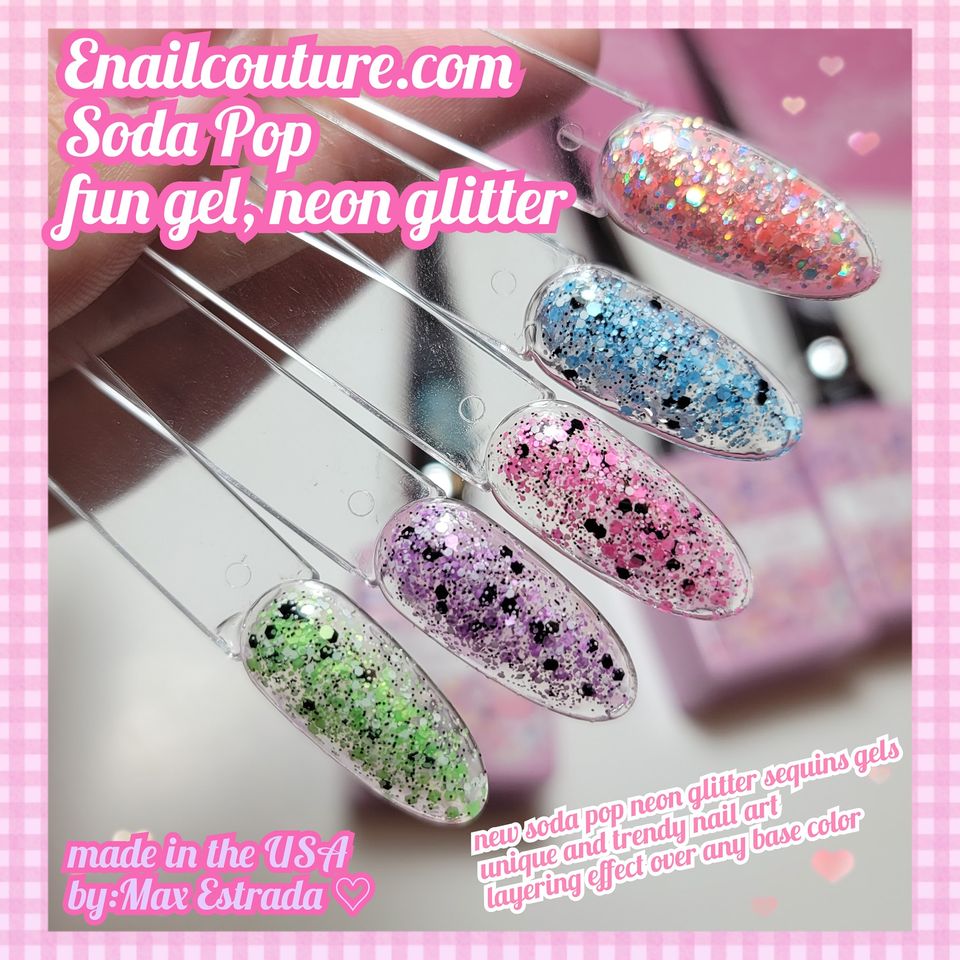 Soda POP, fun gel ( Glitter Gel Nail Polish Set - 5 Colors Big Glitter Gel Polish Kit Popular Sequins Nail Gel for Professional Manicure Nail Design Kit)