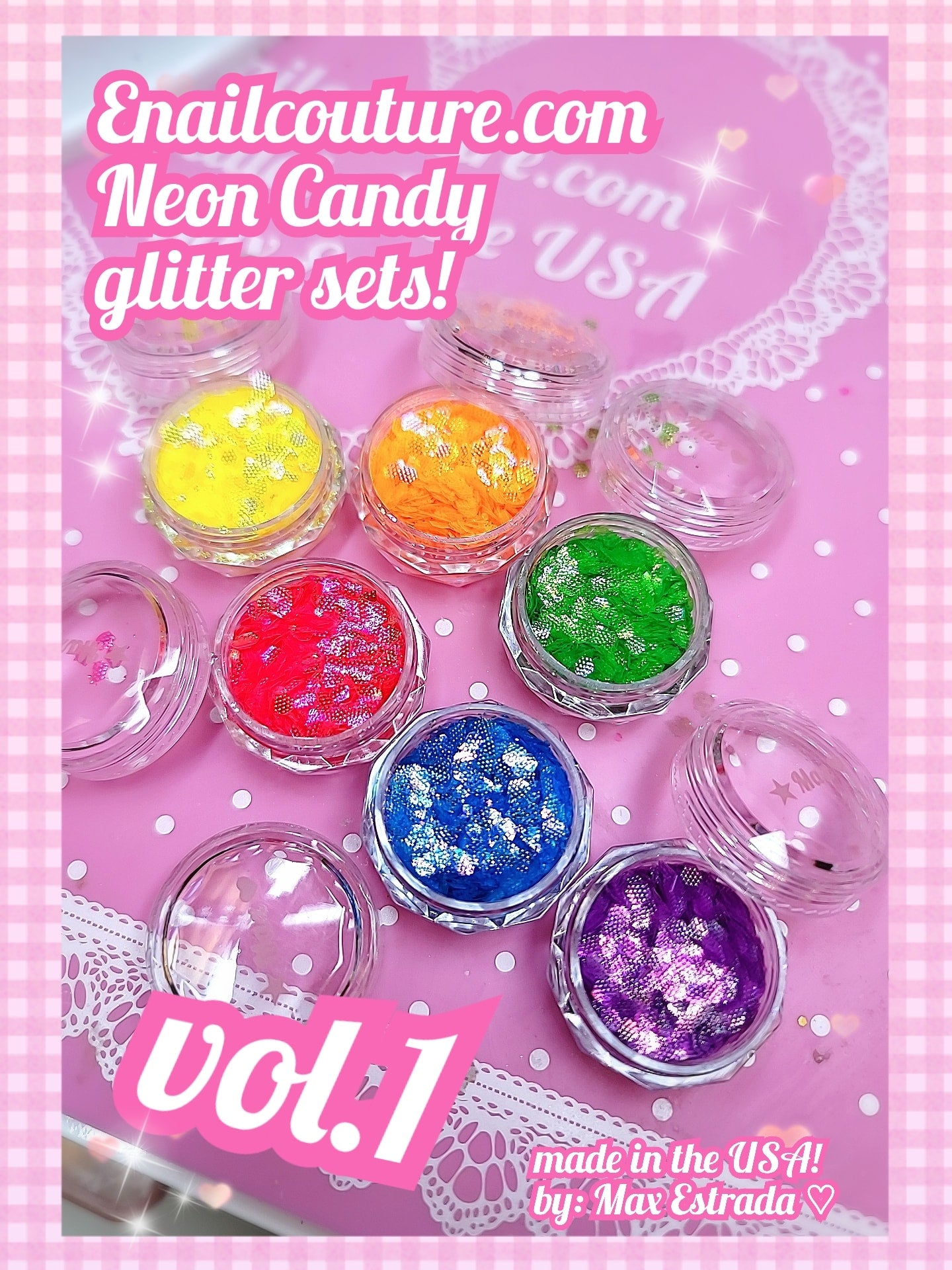 Neon Candy vol.1  Glitter Set (Set of 6 Holographic Nail Glitter Mermaid Powder Flakes Shiny Charms Hexagon Nail Art Pigment Dust Decoration Manicure)