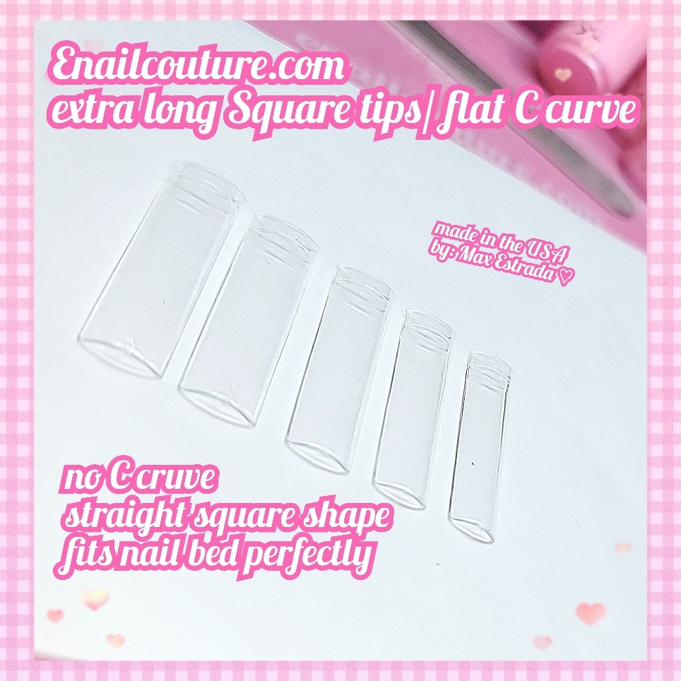 Extra Long Square Tips/ flat C curve (Long No C Curve Straight Square Nail Tips - Flattened XXL None Curve Fake Nail Tips Half Cover Flat Square Nails Tips Clear )