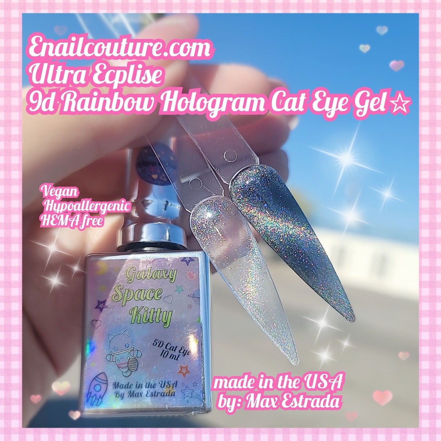 Space Galaxy kitty Ultra Cat Eye hologram rainbow unicorn chrome cat eye gel~( 9D Wide Cat Eye Gel Nail Polish,Galactic Glitter Effect Magic Gel Nail Polish,10ml Soak Off UV LED Auroras Gel Polish)