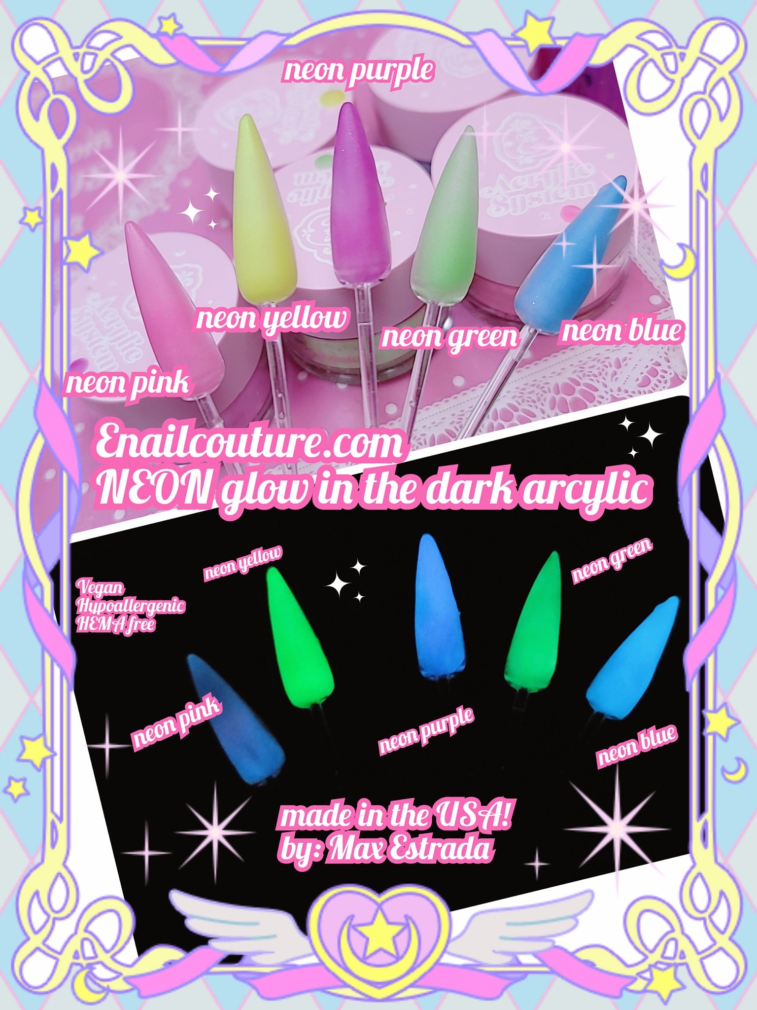 NEON glow in the dark acrylic! (Acrylic Powder Set - Glows in The Dark Acrylic Nail Powder 5 Neon Colors Professional Polymer Powder for Acrylic Nails Extension DIY Nail Manicure)