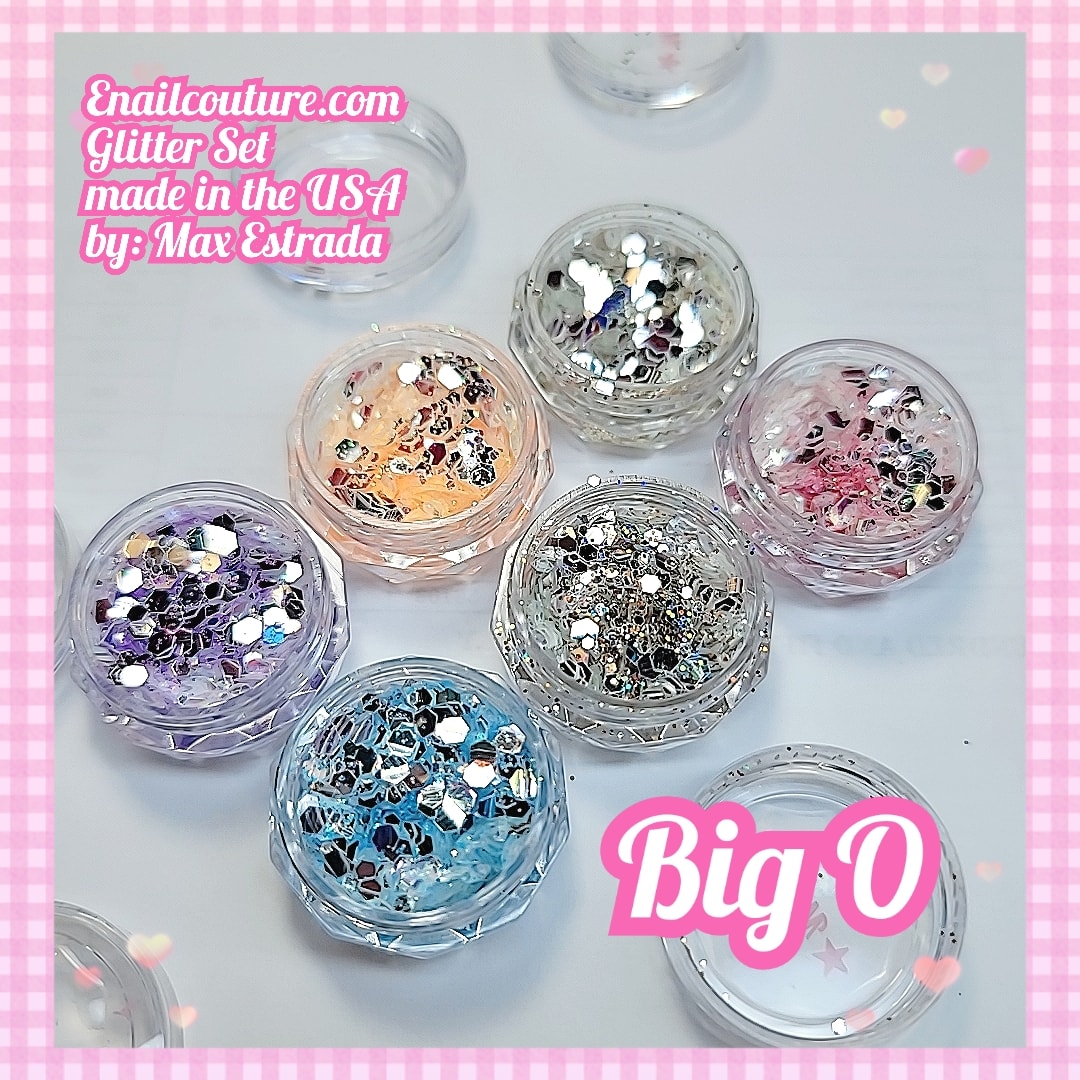 Big O Glitter Set (Set of 6 Holographic Nail Glitter Mermaid Powder Flakes Shiny Charms Hexagon Nail Art Pigment Dust Decoration Manicure)