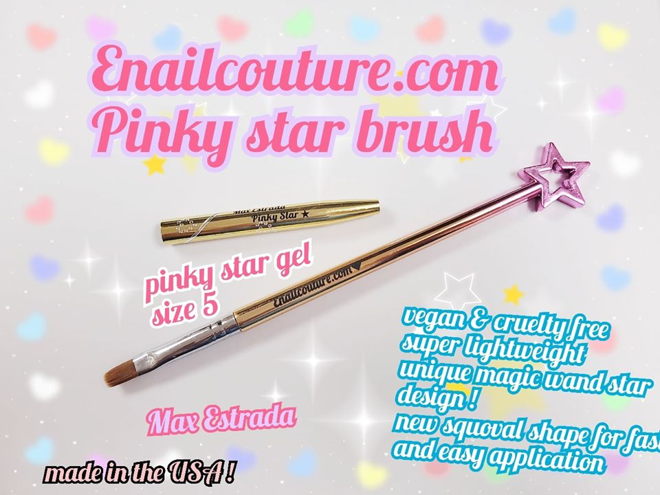 pink star Acrylic and Gel vegan Brush series !~ (cruelty free nail art, gel and acrylic brushes)