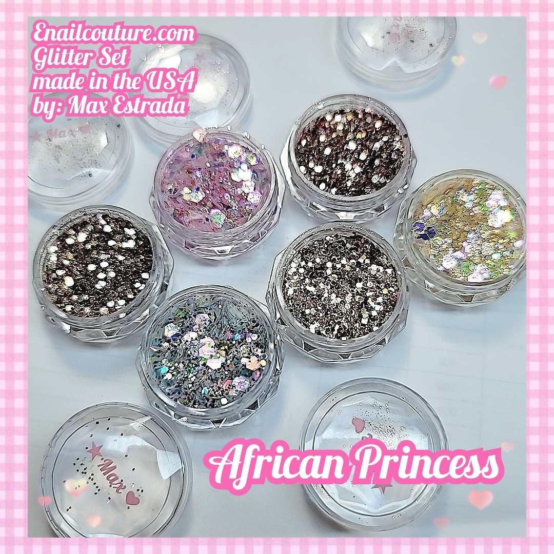 African Princess Glitter Set (Set of 6 Holographic Nail Glitter Mermaid Powder Flakes Shiny Charms Hexagon Nail Art Pigment Dust Decoration Manicure)