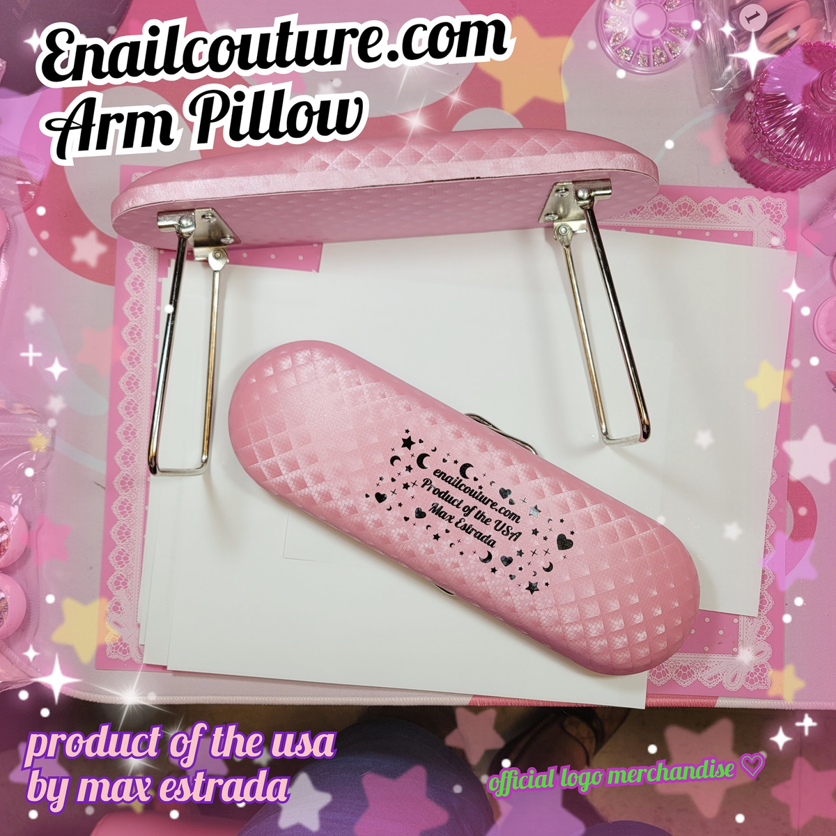 Arm rest & Table cover, pink matt !~ cute and fun logo work station (Nail  Art Silicone Hand Cushion Pillow, Manicure Table Mat Desk Pad Silicone Nail