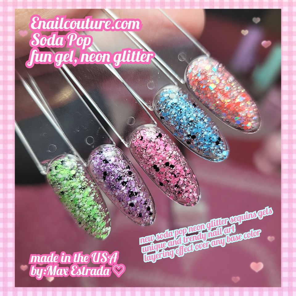 Soda POP, fun gel ( Glitter Gel Nail Polish Set - 5 Colors Big Glitter Gel Polish Kit Popular Sequins Nail Gel for Professional Manicure Nail Design Kit)