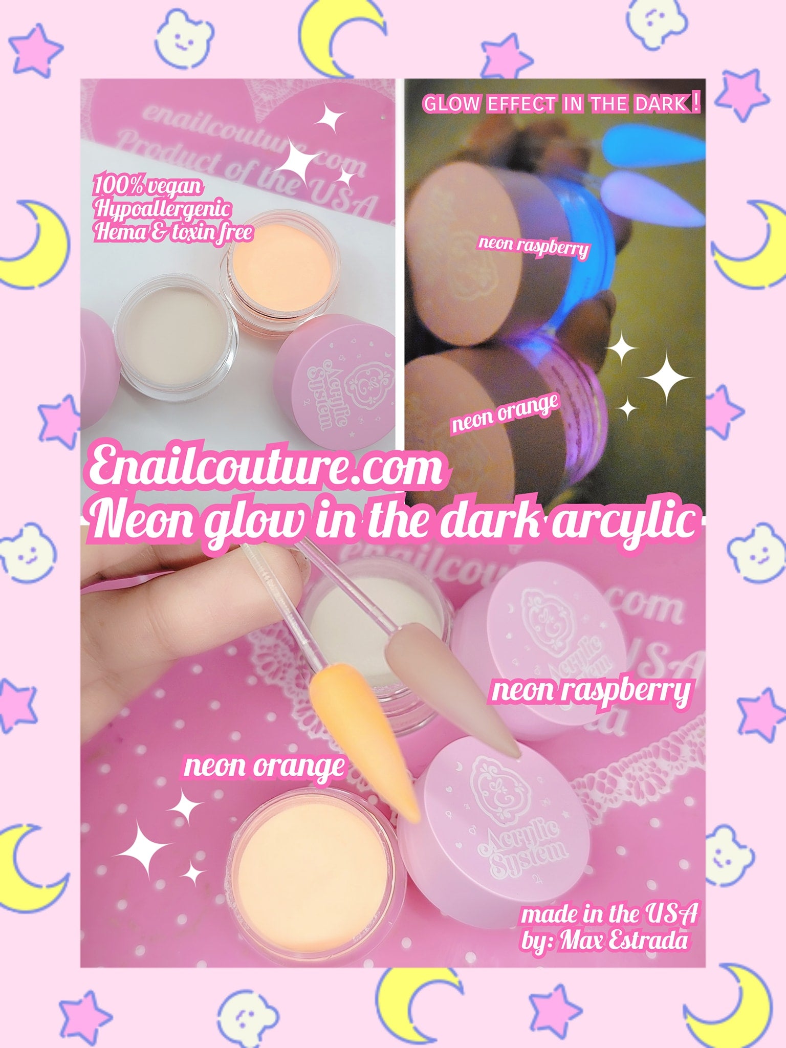 NEON glow in the dark acrylic! (Acrylic Powder Set - Glows in The Dark Acrylic Nail Powder 5 Neon Colors Professional Polymer Powder for Acrylic Nails Extension DIY Nail Manicure)