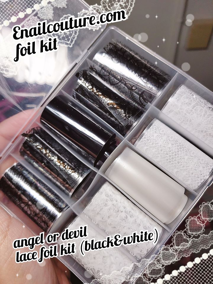 Foil Kit !~ (Sheets Nail Art Foil Transfer Stickers Kit Laser Flower Nail Foil Adhesive Stickers Paper Starry Sky Stars Flower Black White Lace Design Nail Transfer Foils for Nail Art DIY Decoration)