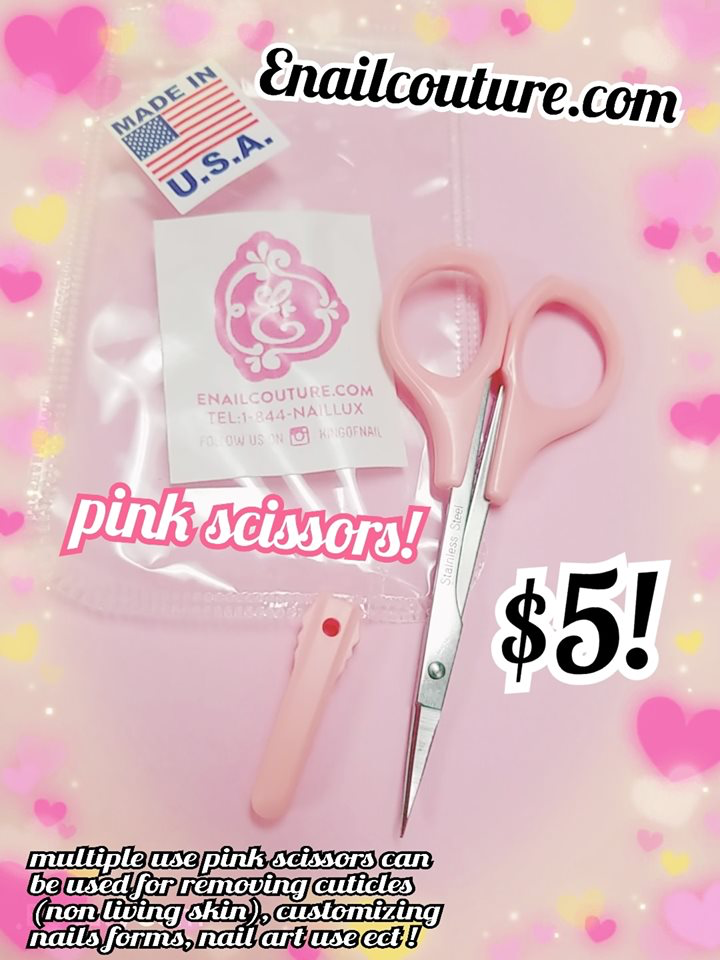 pink scissors with free cap !(cuticle scissors, nail art tool multi purpose)