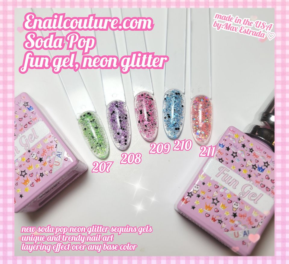 Soda POP, fun gel ( Glitter Gel Nail Polish Set - 5 Colors Big Glitter Gel Polish Kit Popular Sequins Nail Gel for Professional Manicure Nail Design Kit)