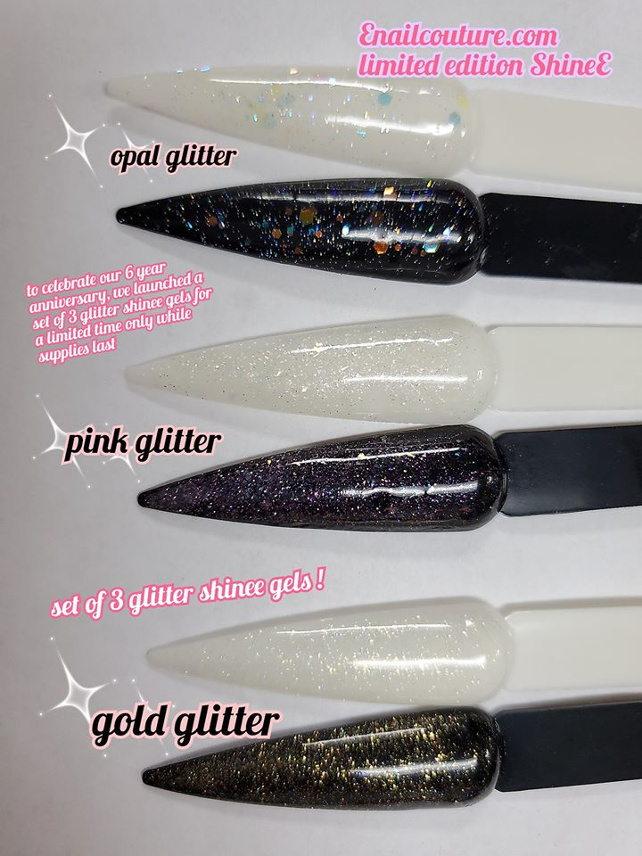 limited edition ShineE gel top coat, set of 3 glitter shinee gels (shiny gel top coat/sealer)