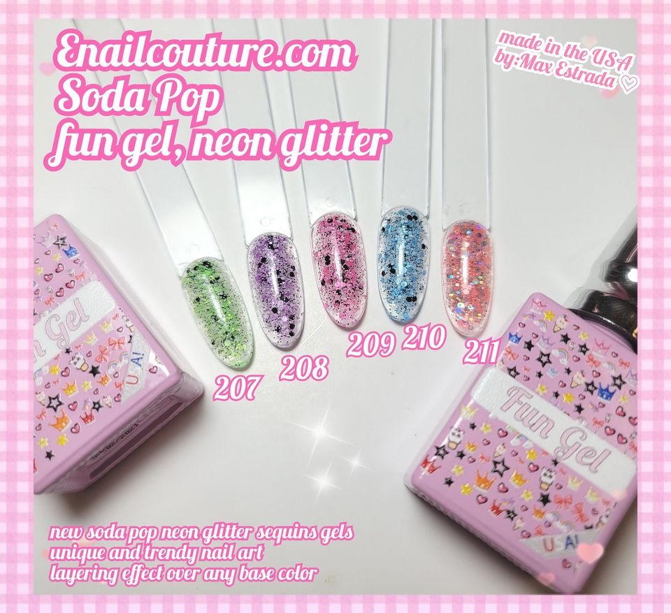 Soda POP, fun gel ( Glitter Gel Nail Polish Set - 5 Colors Big Glitter Gel Polish Kit Popular Sequins Nail Gel for Professional Manicure Nail Design Kit)