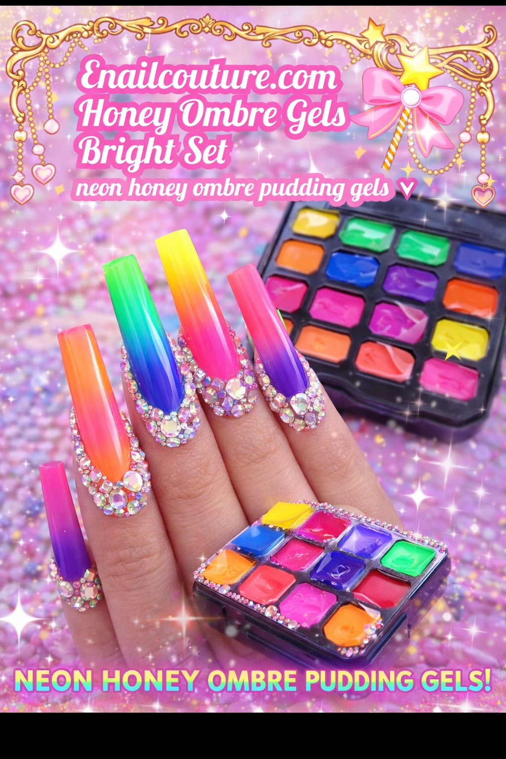 Honey Ombre Bright Set Fluorescent !~ (Gradient Painting Gel, 12 Colors Ombre Gel Nail Polish for Ombre Nails Aura Nails, French Manicure DIY Nail Art Long Lasting,Palette Fairy Spring)