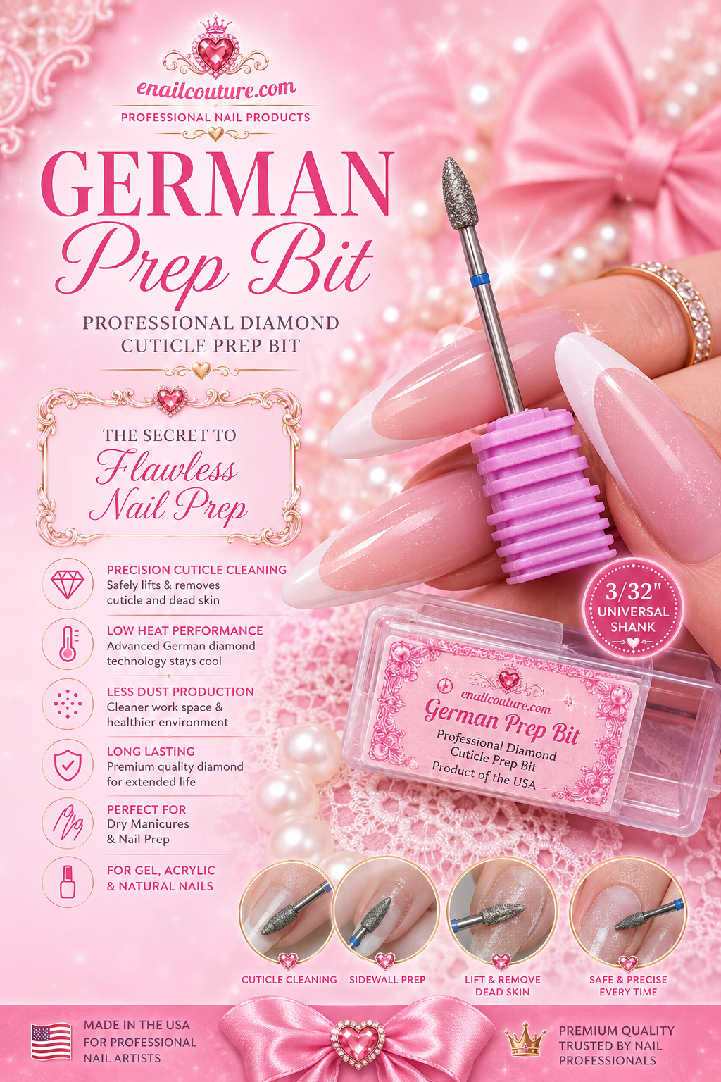 German prep bit !~ (Cuticle Clean Bits, 3/32 Shank Dry Manicure Drill Bit)