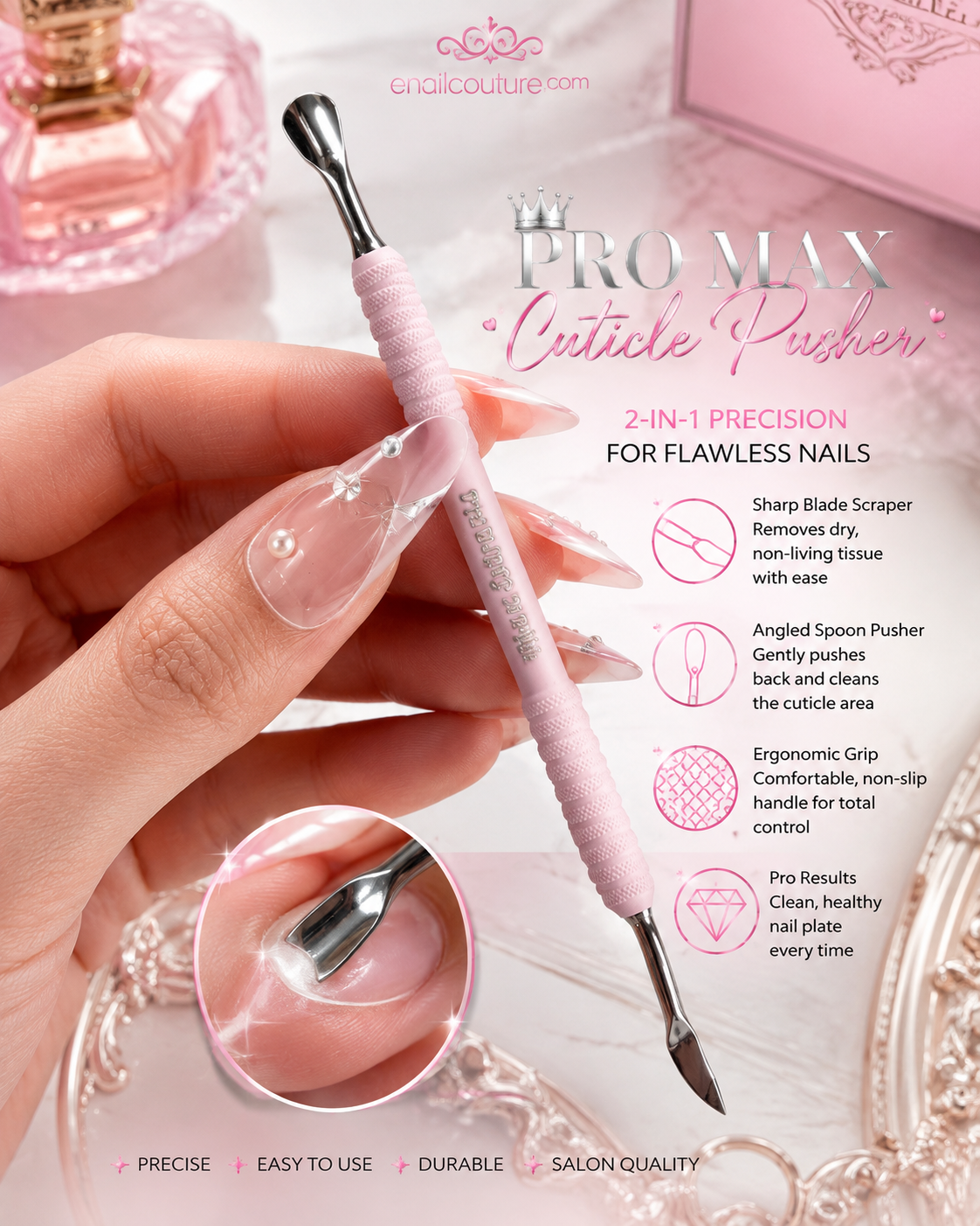 Pro Max Pink Double-Ended Cuticle Pusher | eNailCouture