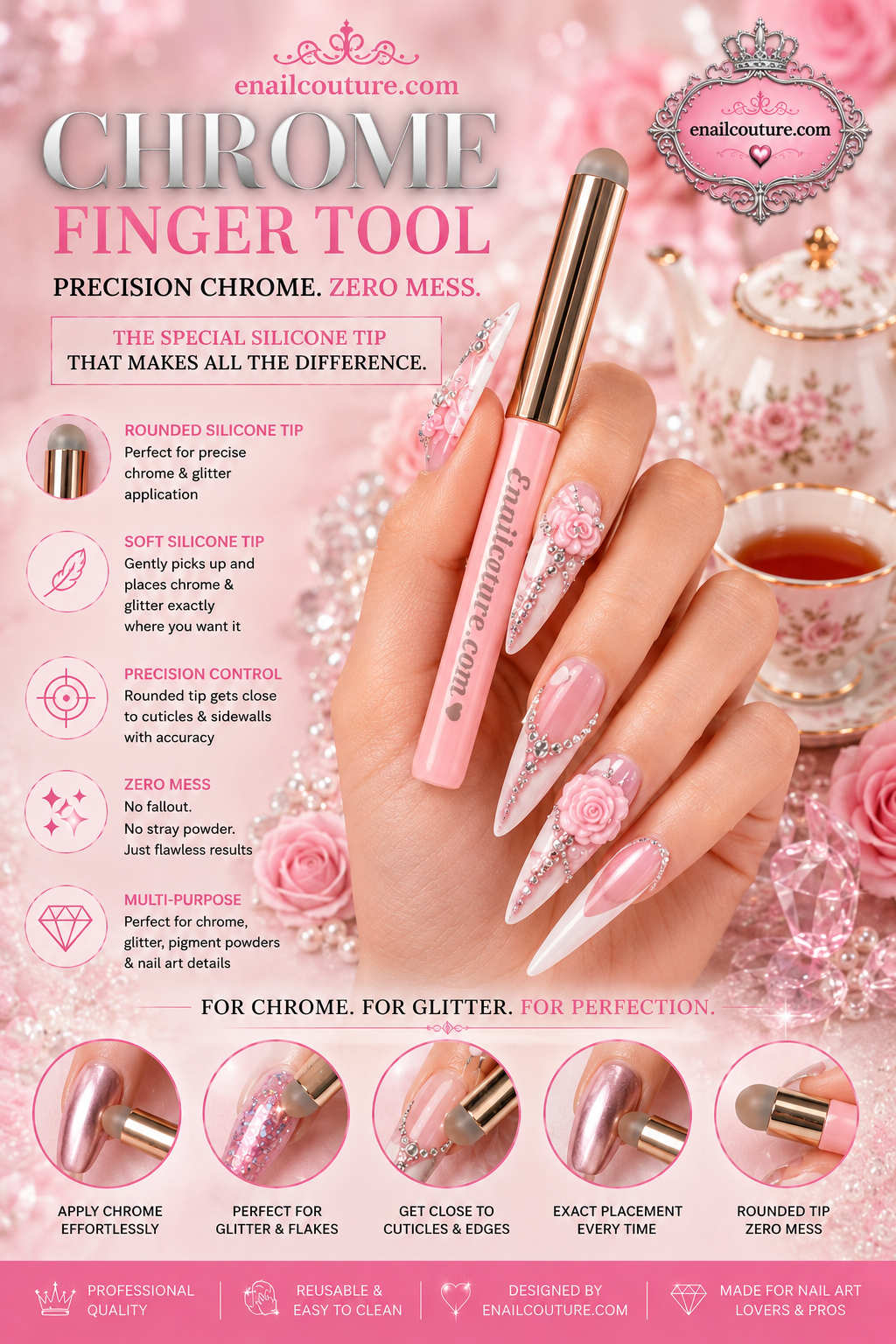 Chrome Finger Tool | Silicone Nail Chrome Applicator | eNailCouture