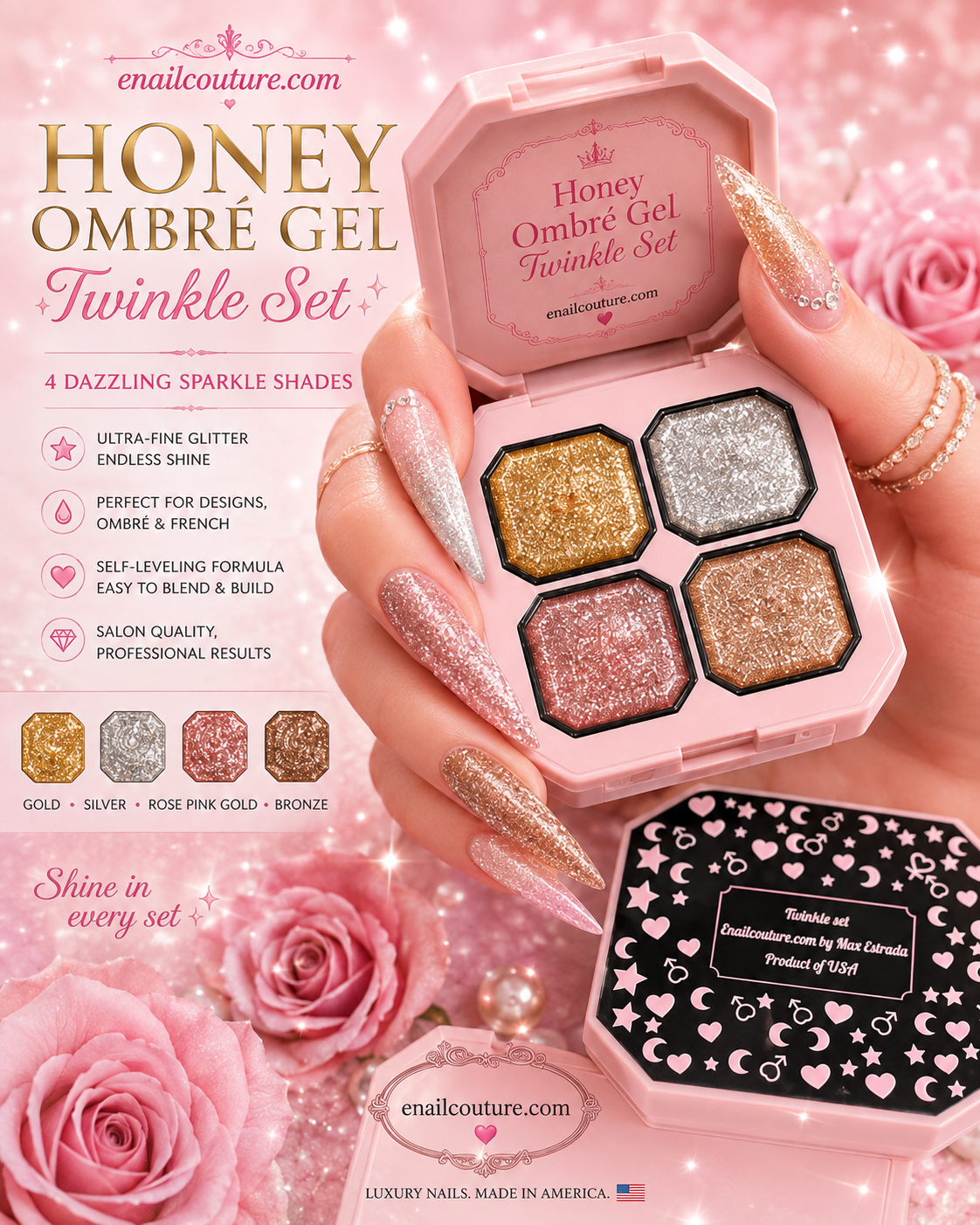 Honey Ombré Gel Twinkle Set | Glitter Nail Gel Palette | eNailCouture