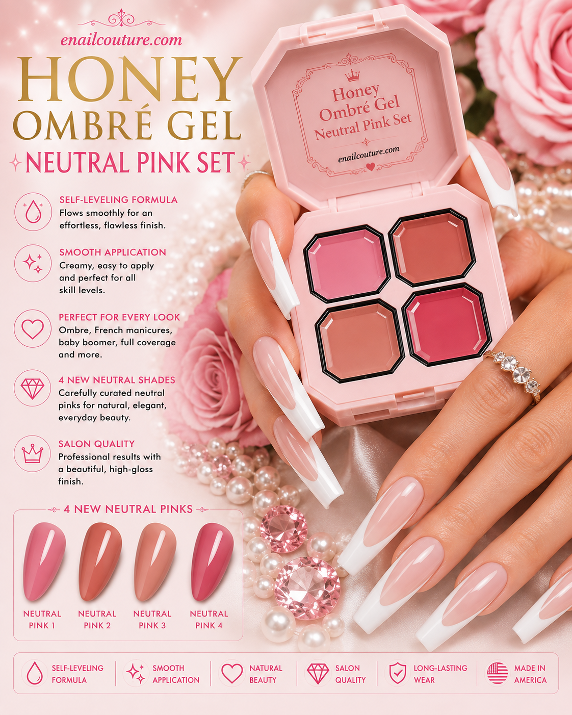 Honey Ombré Gel Neutral Pink Set | 4 Neutral Nail Gels | eNailCouture