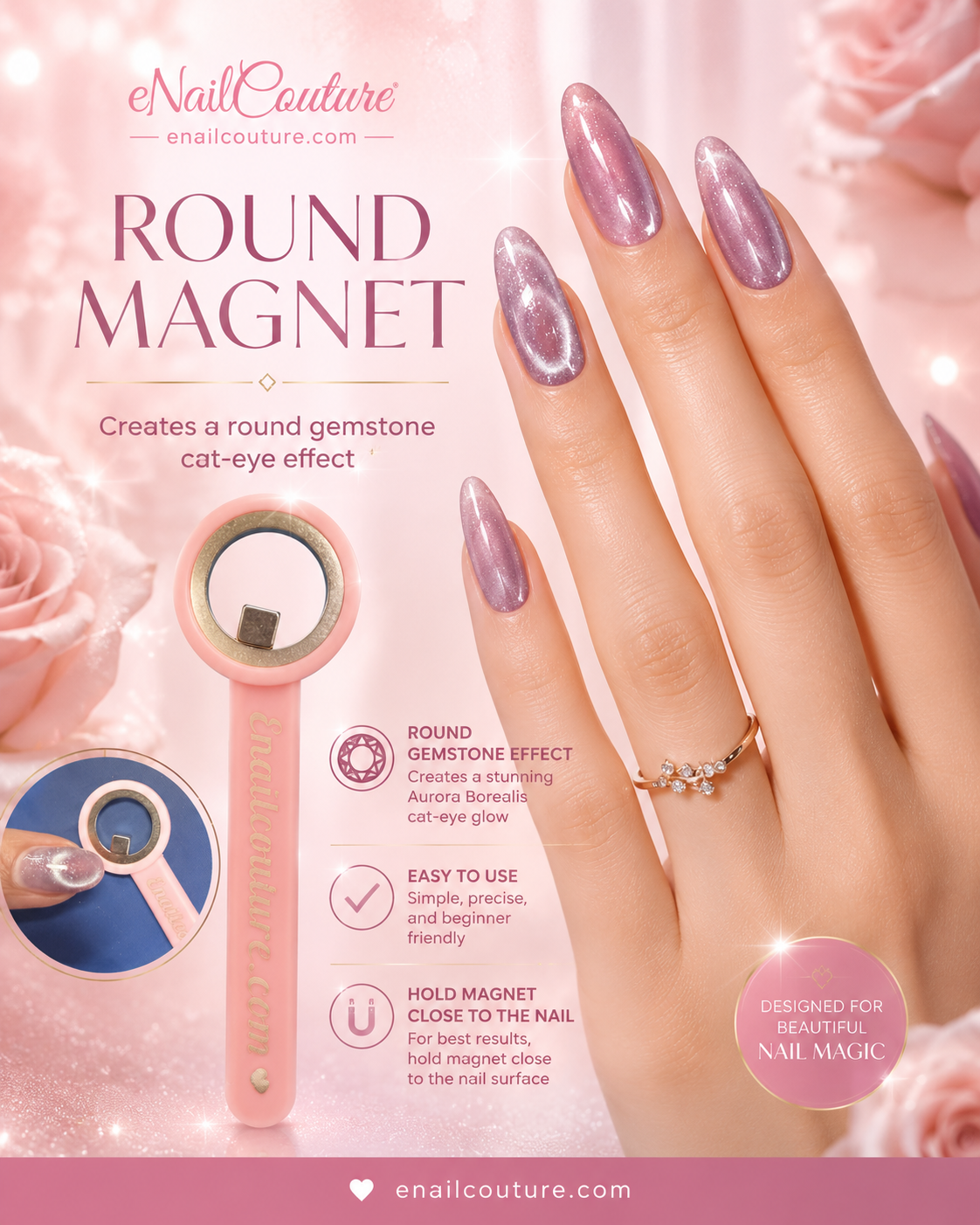Round Cat Eye Nail Magnet | Aurora Borealis Gemstone Effect | eNailCouture