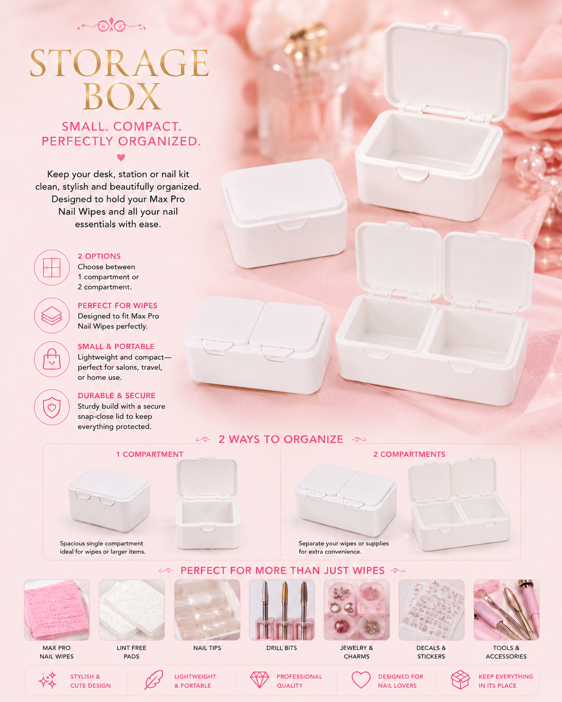 Nail Station Storage Box | Nail Wipe & Supply Organizer | eNailCoutur