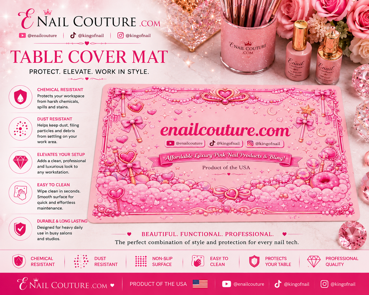eNailCouture Table Cover Mat – Professional Nail Station Work Mat