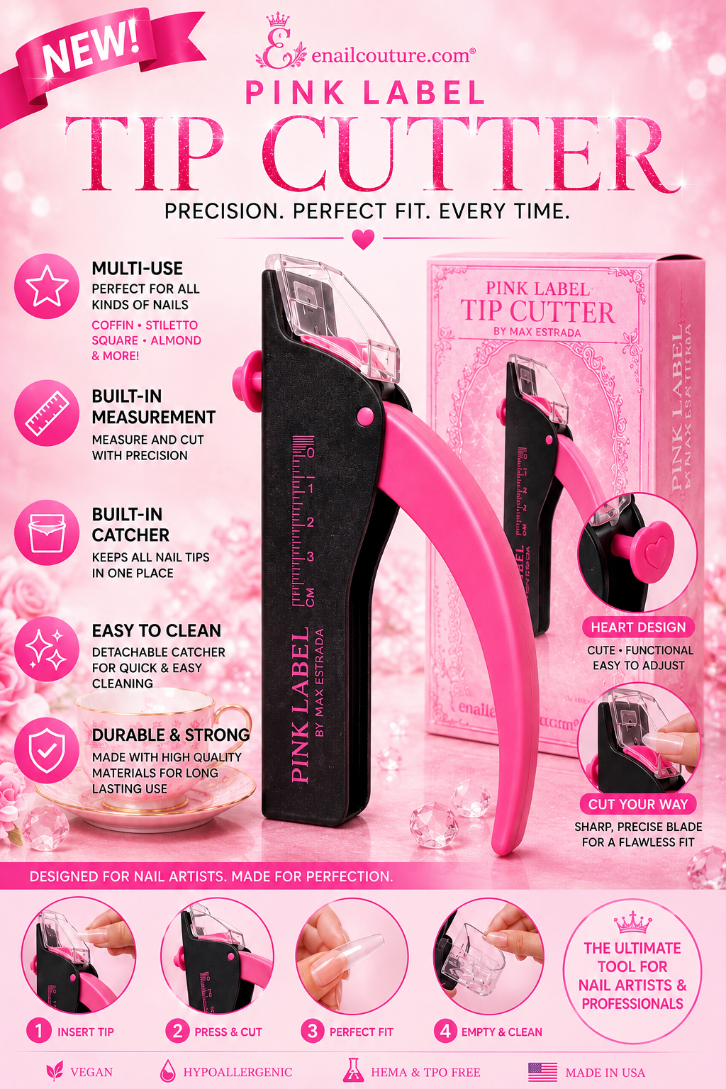 Pink Label Tip Cutter | Built-In Measurement & Catcher