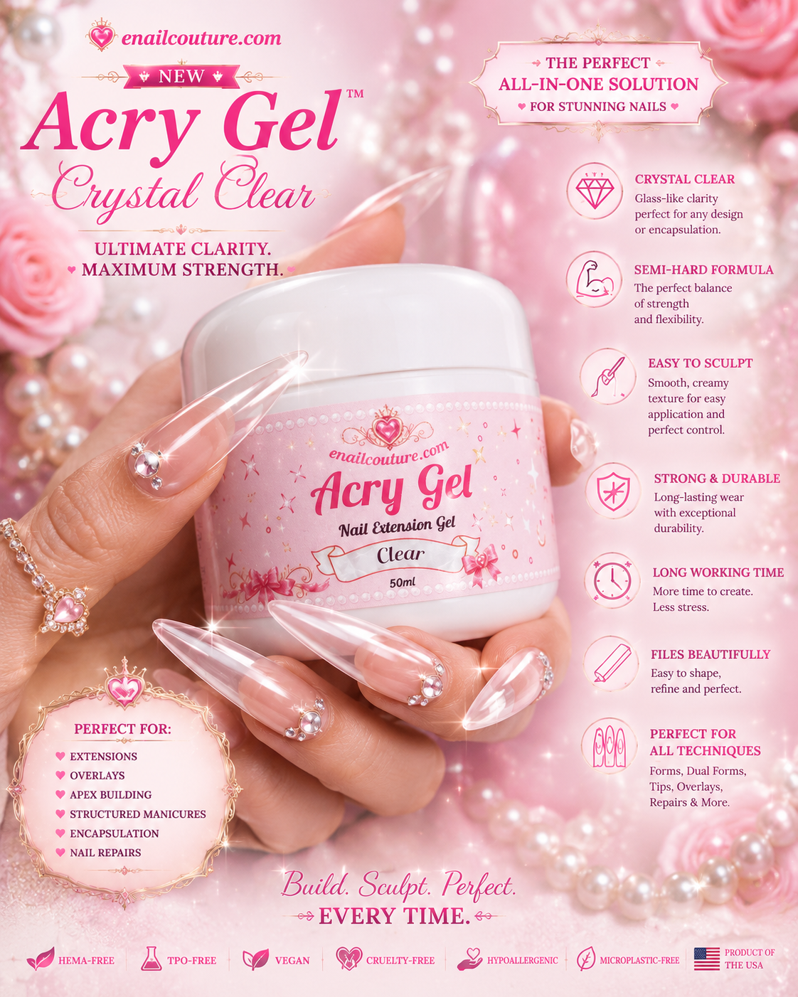 Crystal Clear Acry Gel 50g | Professional Nail Extension Gel | eNailCouture
