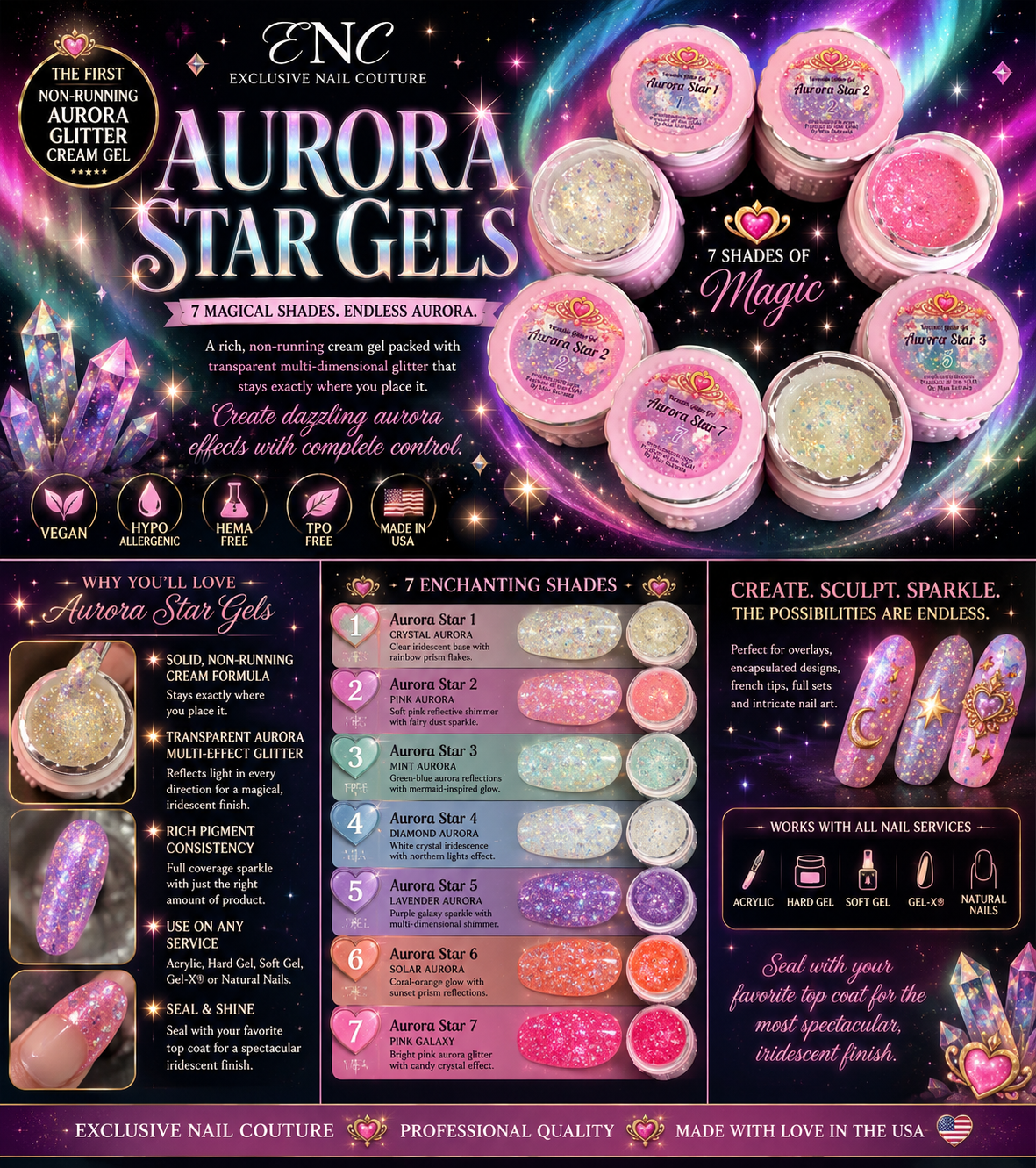 Aurora Star Gels | Non-Running Aurora Glitter Cream Gel Collection | Exclusive Nail Couture