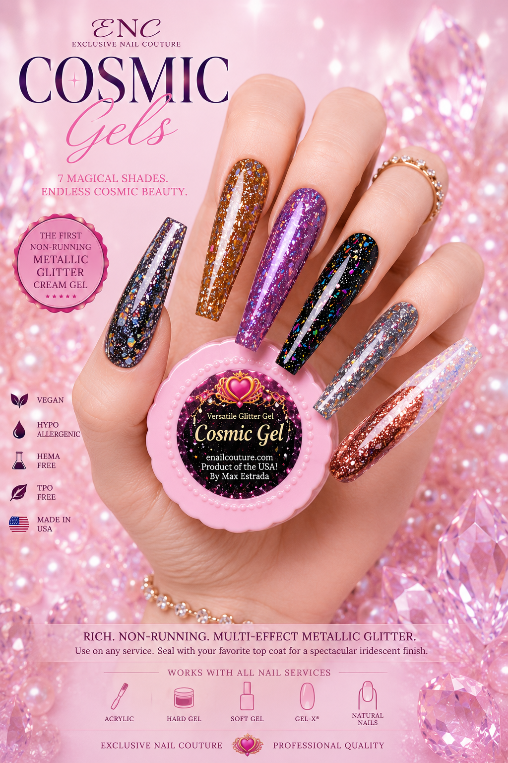 Cosmic Gels Collection | Non-Running Metallic Glitter Cream Gel | Exclusive Nail Couture