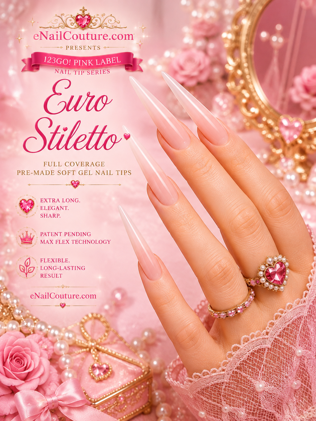 123GO! Pink Label Euro Stiletto Soft Gel Nail Tips | Max Flex Technology