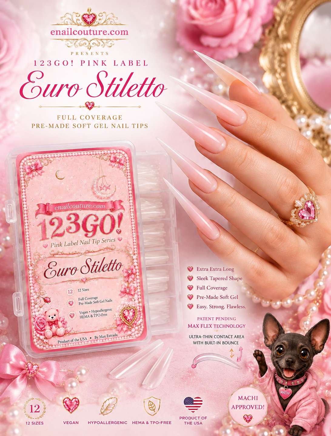 123GO! Pink Label Euro Stiletto Soft Gel Nail Tips | Max Flex Technology