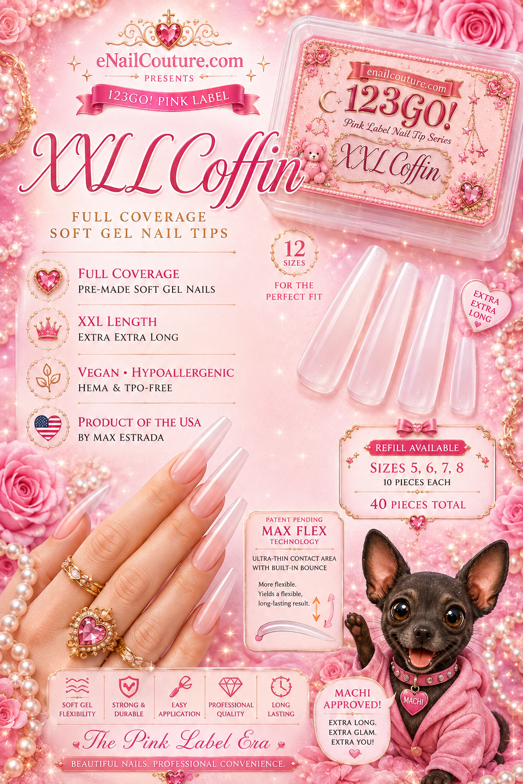 123GO! Pink Label XXL Coffin Soft Gel Nail Tips | Max Flex Technology