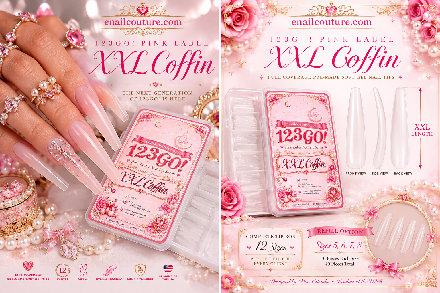 123GO! Pink Label XXL Coffin Soft Gel Nail Tips | Max Flex Technology