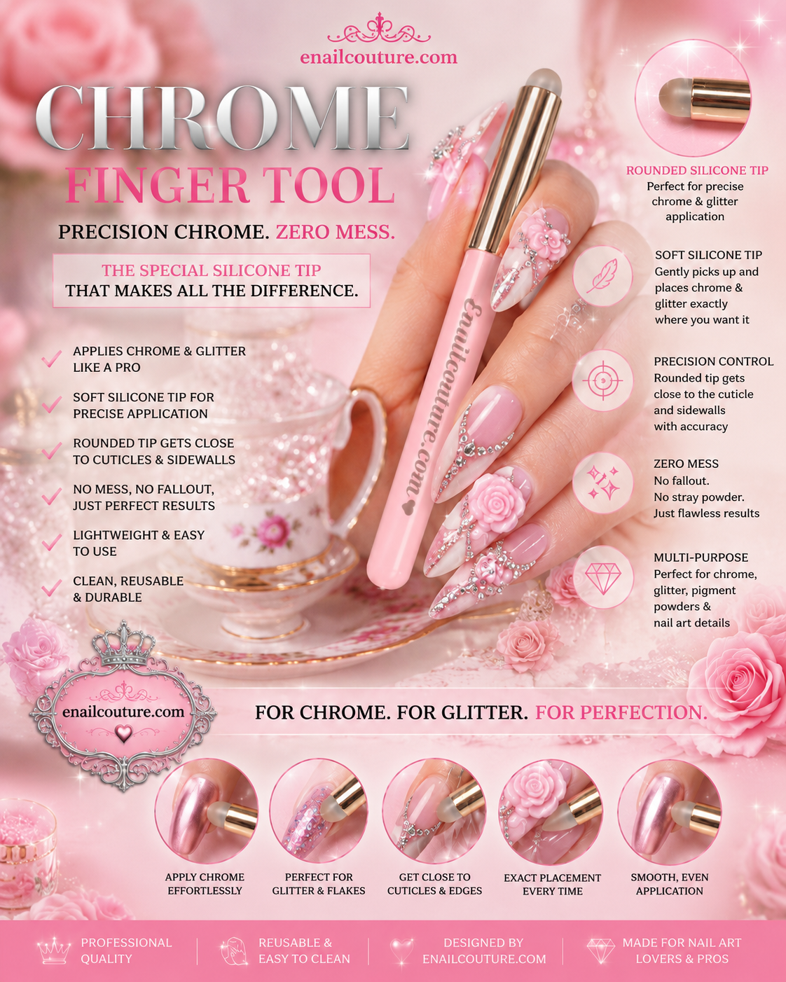 Chrome Finger Tool | Silicone Nail Chrome Applicator | eNailCouture