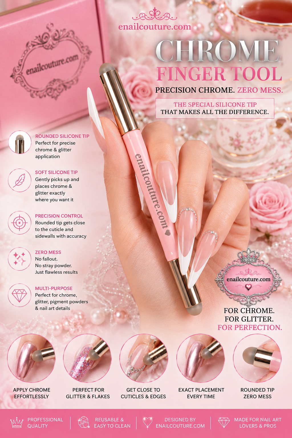 Chrome Finger Tool | Silicone Nail Chrome Applicator | eNailCouture