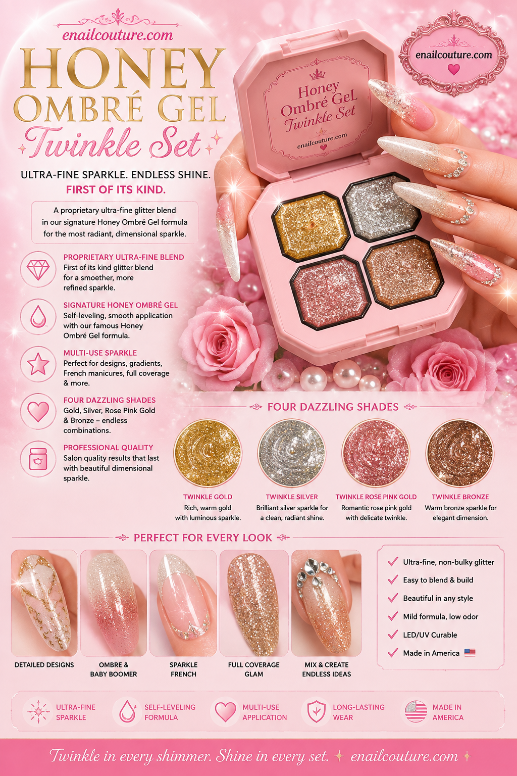 Honey Ombré Gel Twinkle Set | Glitter Nail Gel Palette | eNailCouture