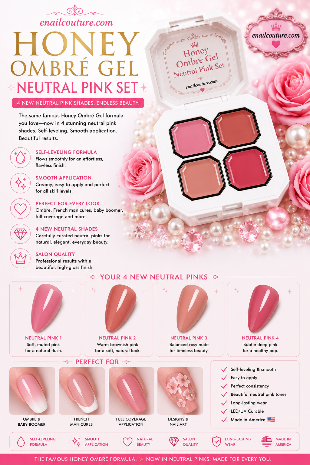 Honey Ombré Gel Neutral Pink Set | 4 Neutral Nail Gels | eNailCouture