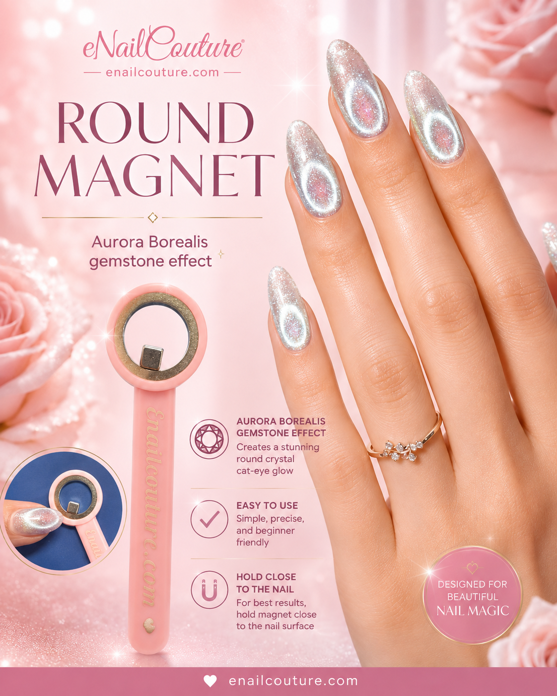 Round Cat Eye Nail Magnet | Aurora Borealis Gemstone Effect | eNailCouture