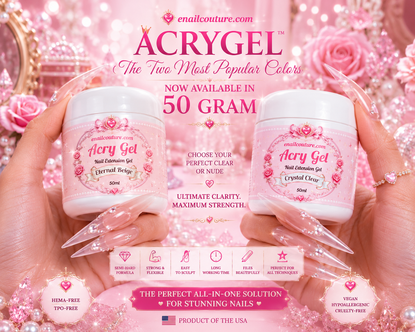 Crystal Clear Acry Gel 50g | Professional Nail Extension Gel | eNailCouture