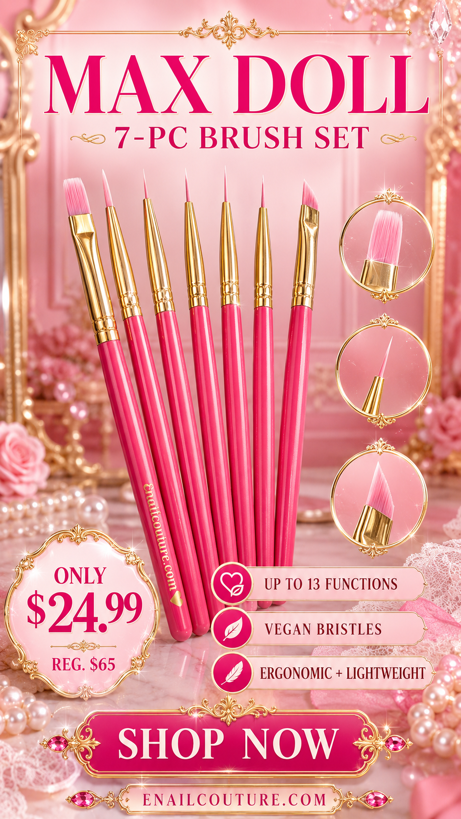 Max Doll Brush Set!~ (Nail Art Brushes, 7Pcs Nail Gel Polish Painting Brush Drawing Pen, Nail Liner Brush)