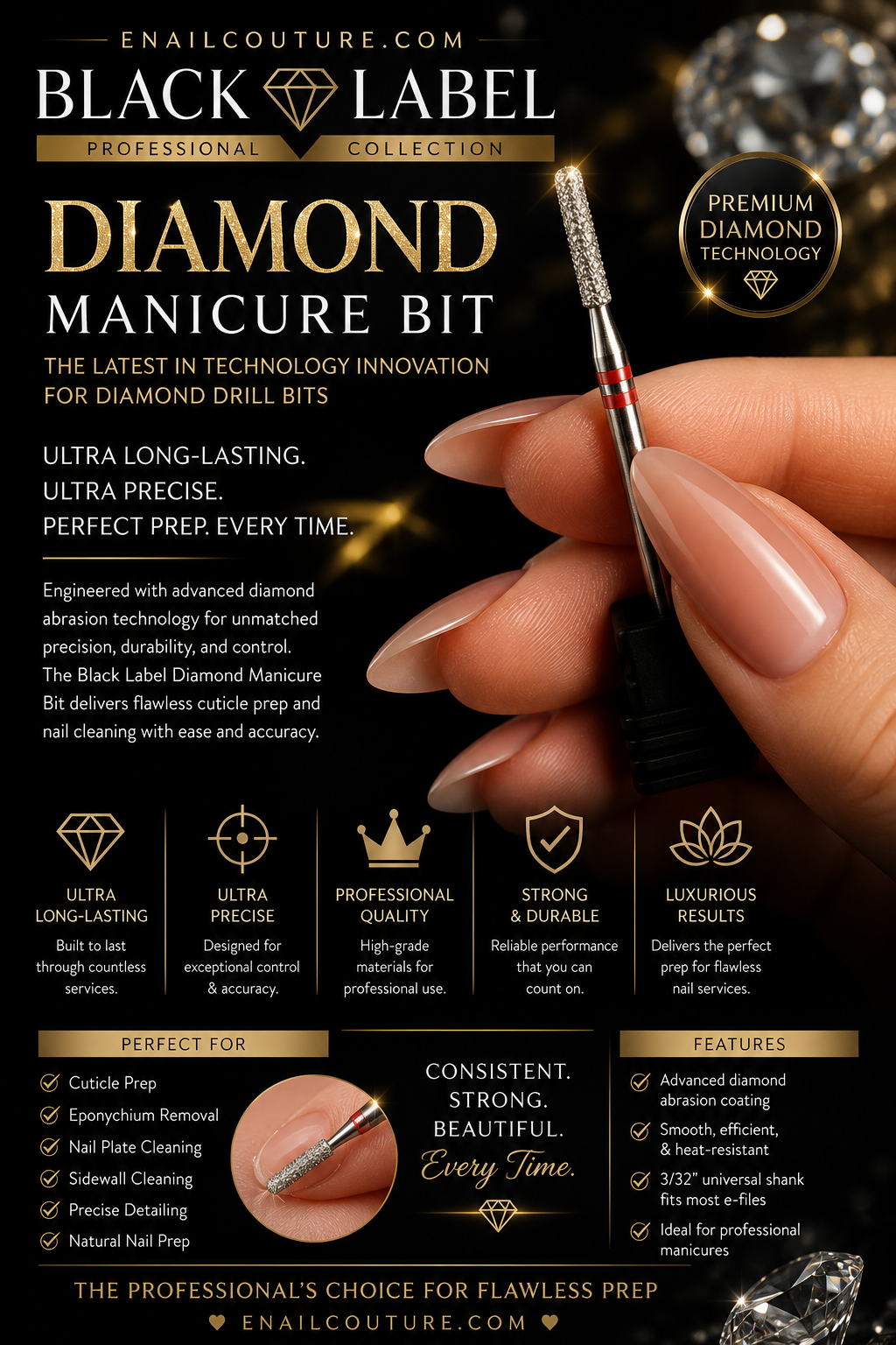 eNail Couture Black Label Diamond Manicure Bit
