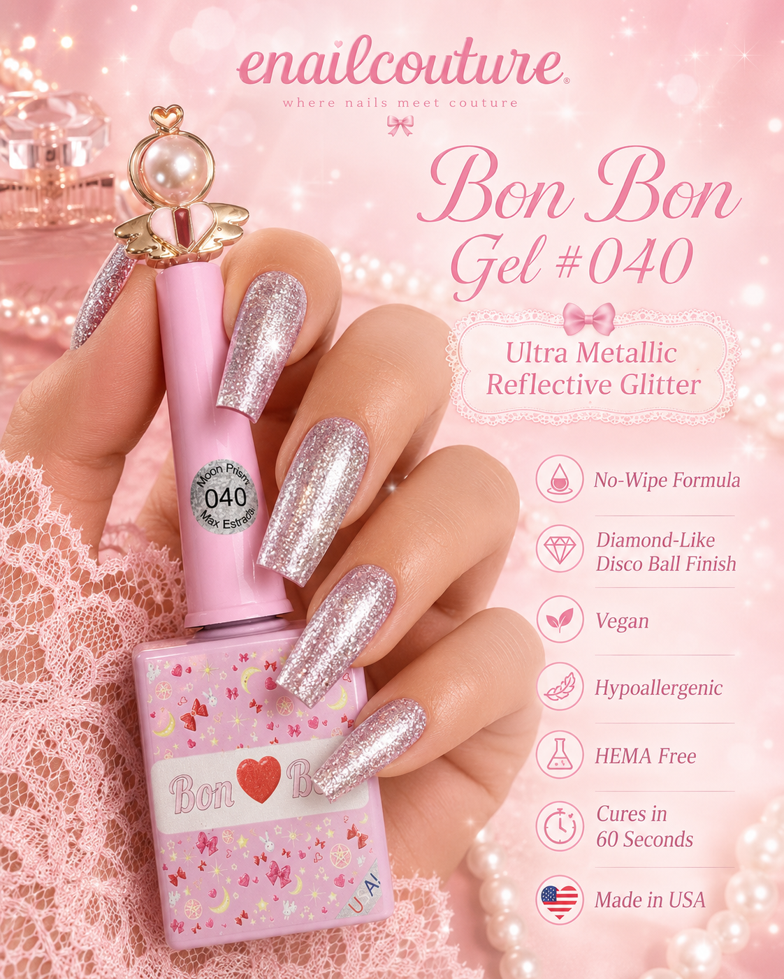 Bon Bon Moon Prism Reflective Glitter Gel 040 & 041 | eNailCouture