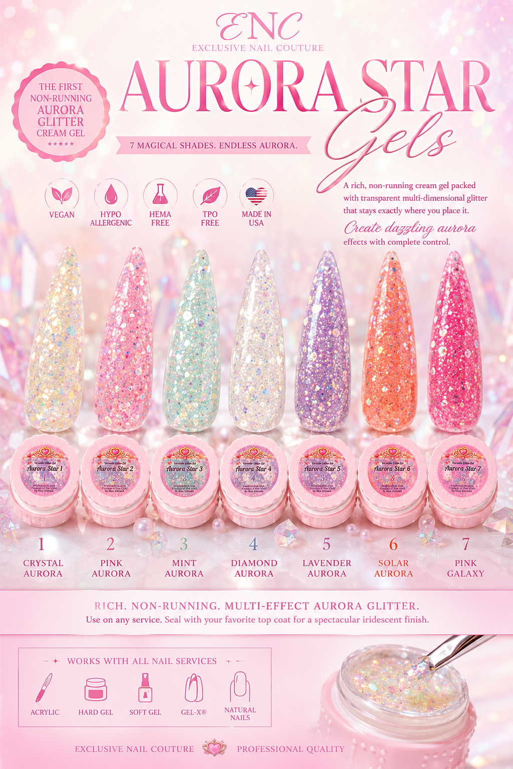 Aurora Star Gels | Non-Running Aurora Glitter Cream Gel Collection | Exclusive Nail Couture