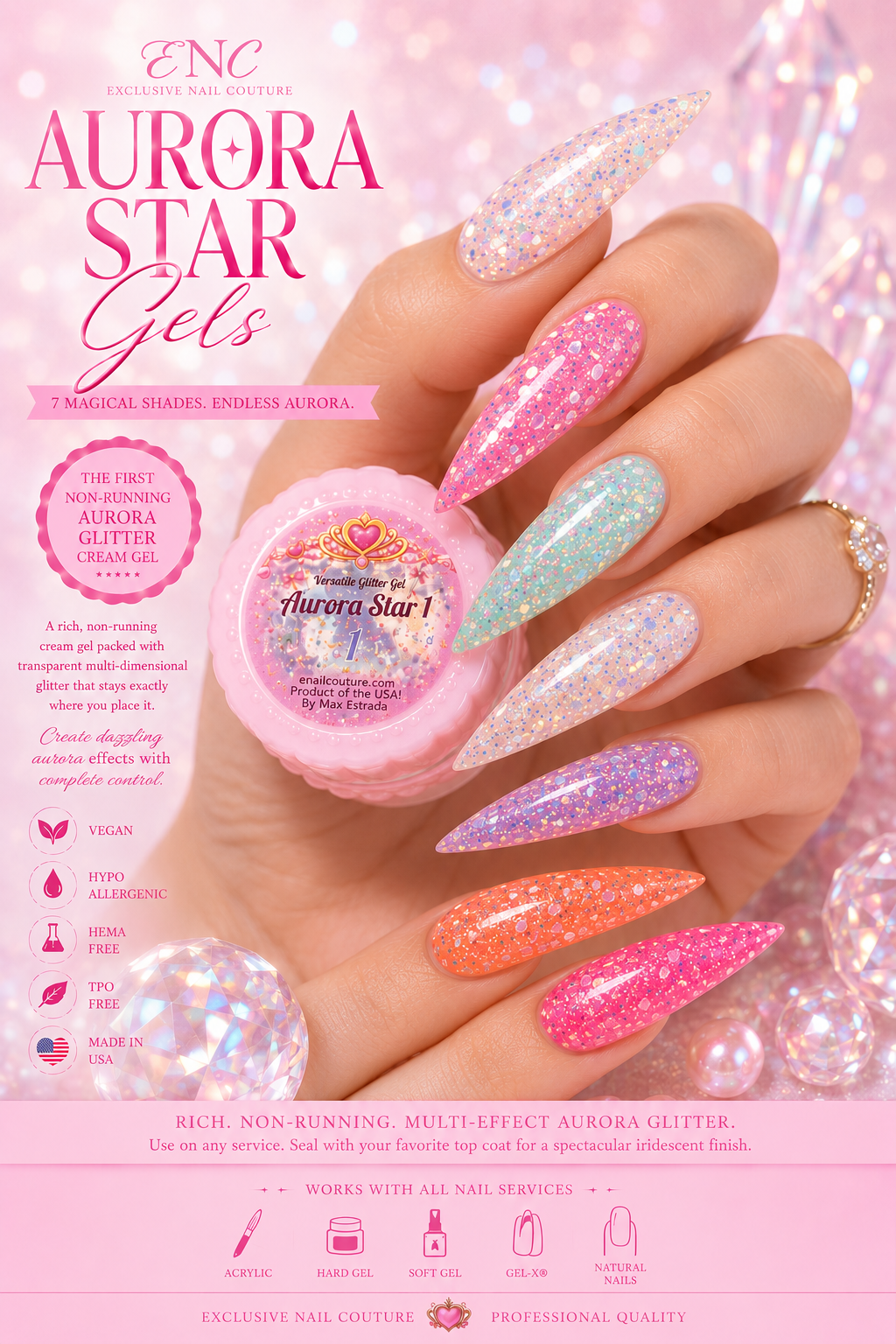 Aurora Star Gels | Non-Running Aurora Glitter Cream Gel Collection | Exclusive Nail Couture