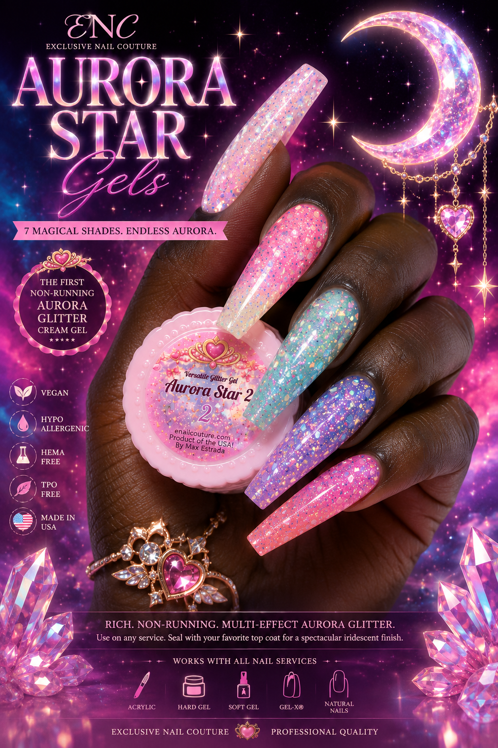 Aurora Star Gels | Non-Running Aurora Glitter Cream Gel Collection | Exclusive Nail Couture