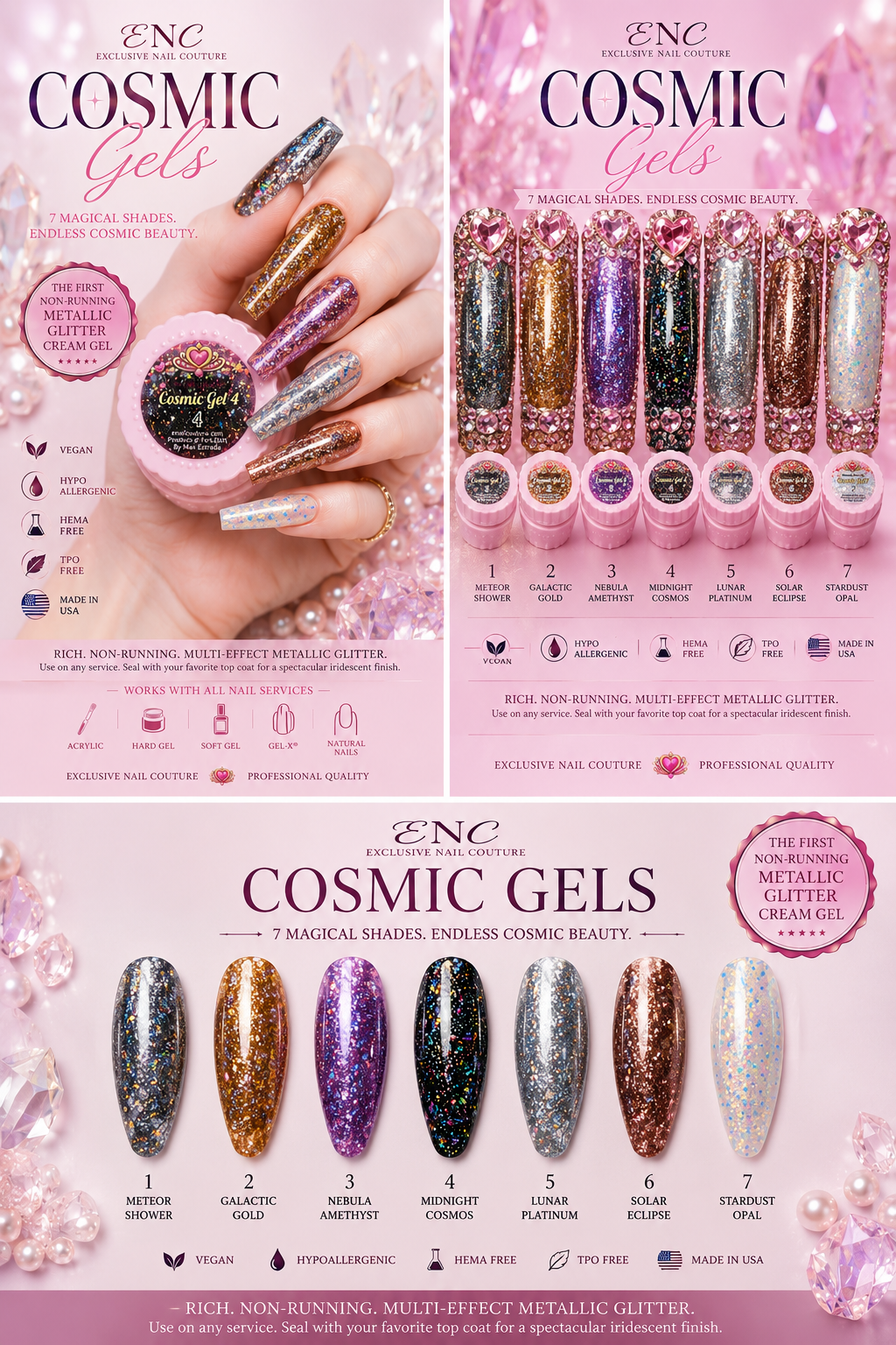 Cosmic Gels Collection | Non-Running Metallic Glitter Cream Gel | Exclusive Nail Couture