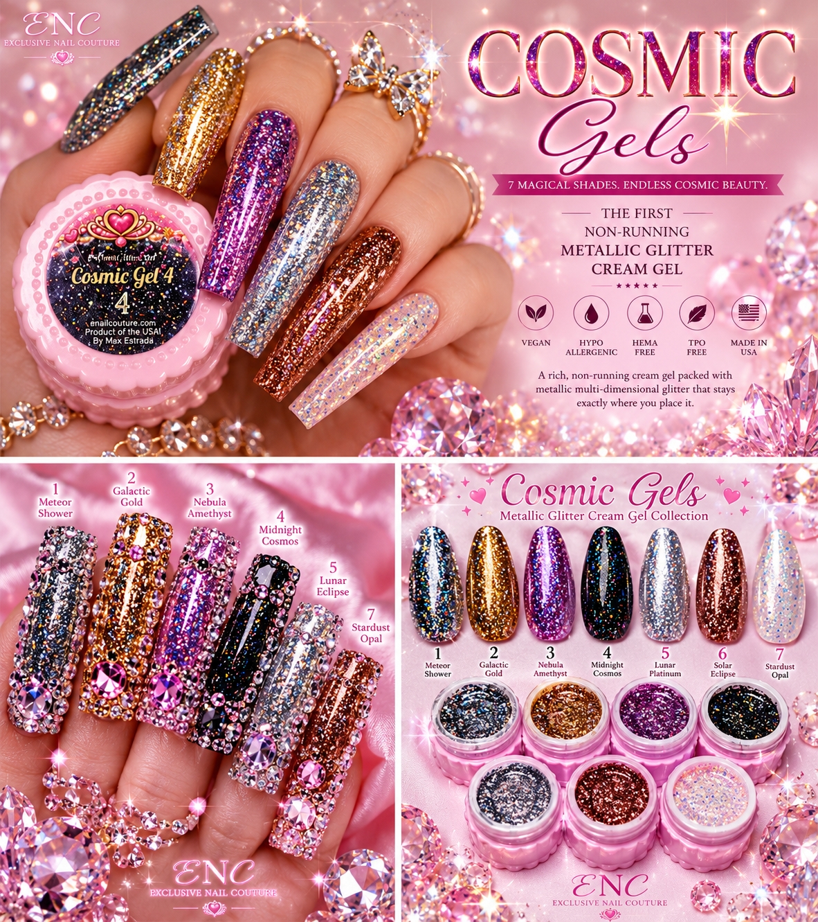 Cosmic Gels Collection | Non-Running Metallic Glitter Cream Gel | Exclusive Nail Couture