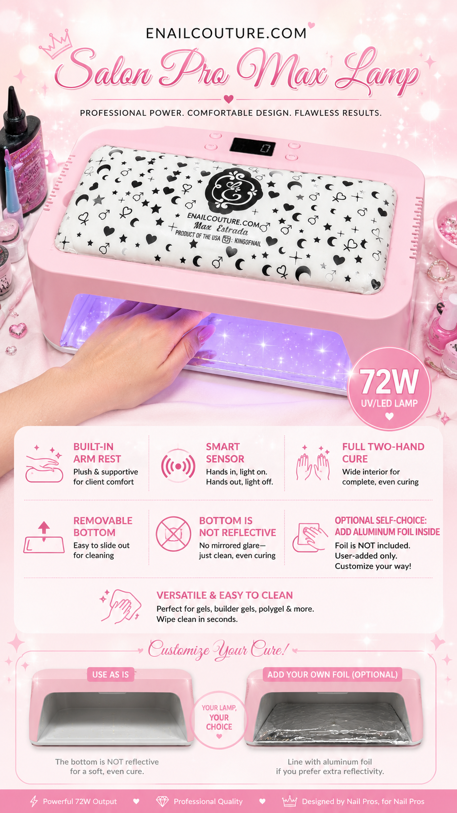 Salon PRO Max Lamp! (72W UV LED Nail Lamp with Arm Rest, Large Space Gel Nail Light Curing Dryer for Press On Nails, Nail Art, and Salon Use)